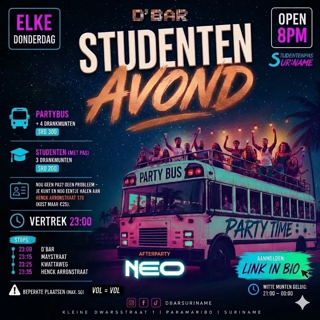 Flyer van Studenten Avond bij D'Bar