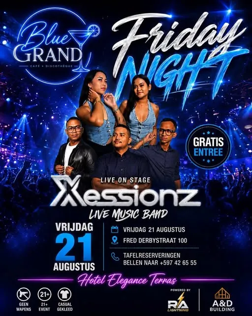 Flyer van Friday Night bij Blue Grand Café