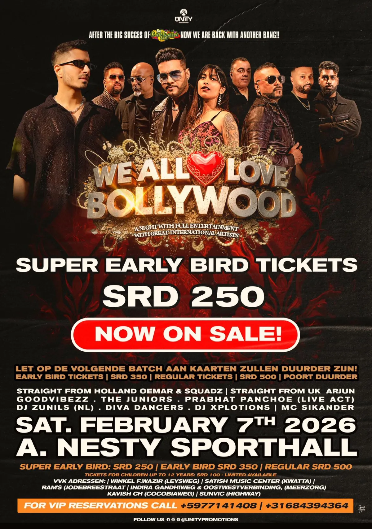 Flyer van We All Love Bollywood bij Anthony Nesty Sporthal