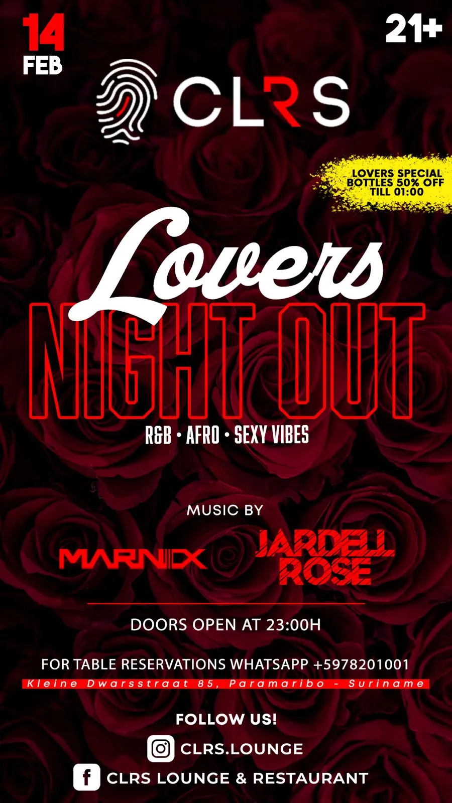 Flyer of Lovers Night Out at CLRS Lounge & Restaurant