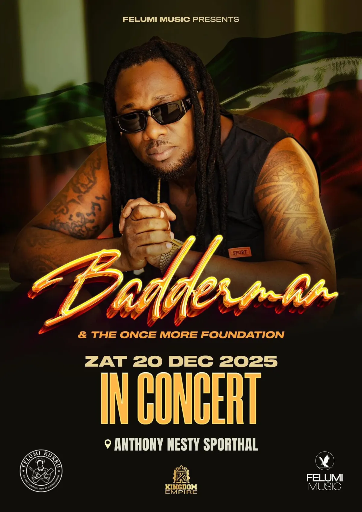 Flyer van Badderman in Concert bij Anthony Nesty Sporthal