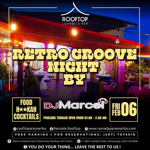 Flyer van Retro Groove Night by DJ Marcel bij Ramada Rooftop