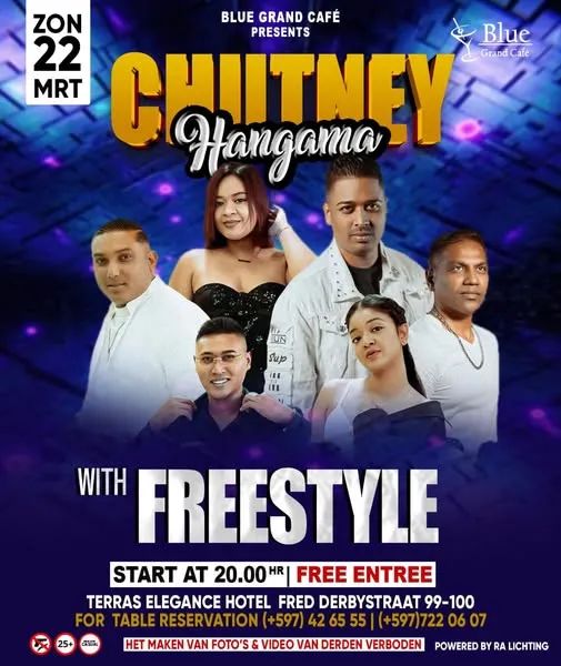 Flyer van Chutney Hangama bij Blue Grand Café