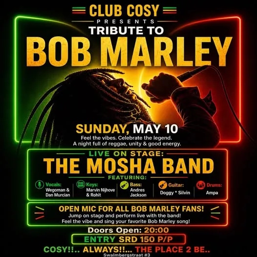 Flyer van Tribute to Bob Marley bij Club Cosy