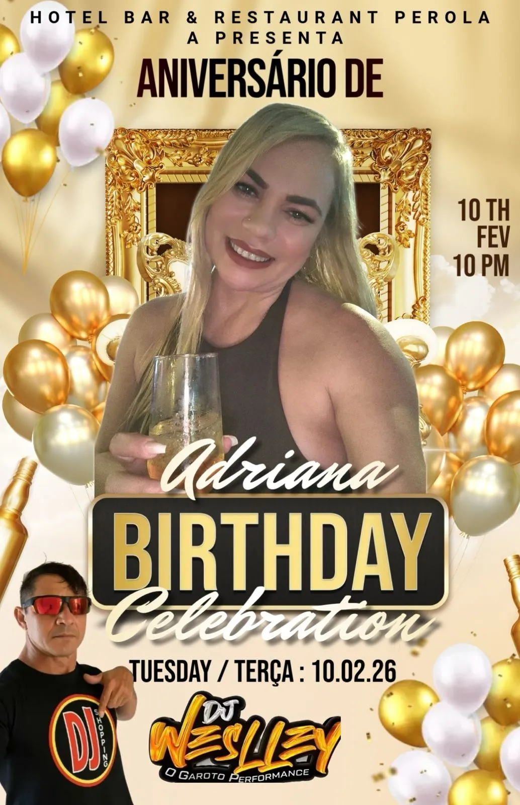 Flyer van Adriana Birthday Celebration bij Hotel Bar Restaurant Perola