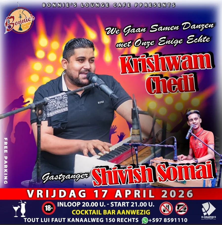 Flyer of We Gaan Samen Dansen met Onze Enige Echte Krishwam Chedi at Bonnie's Lounge Cafe