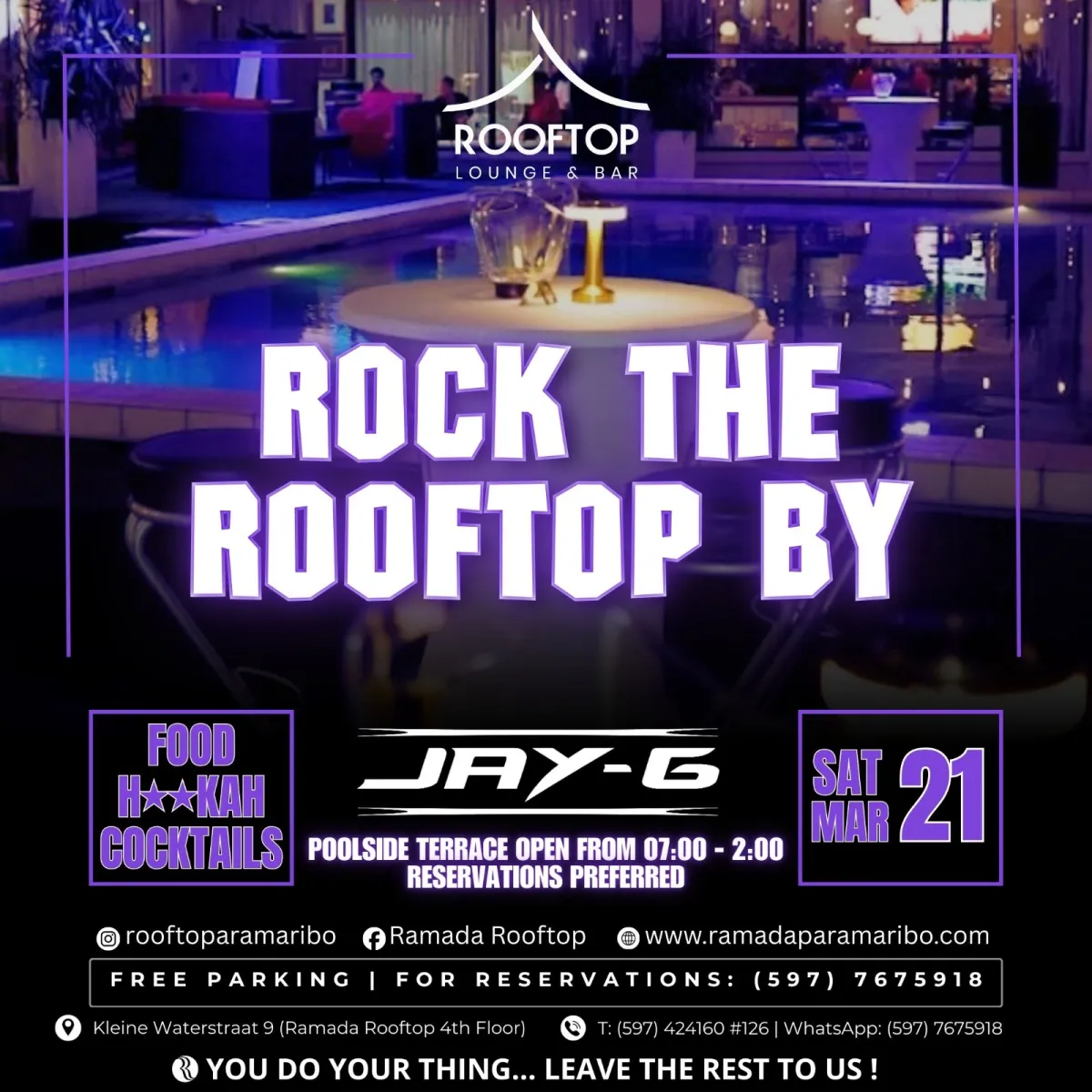 Flyer van ROCK THE ROOFTOP BY JAY-G bij Ramada Rooftop