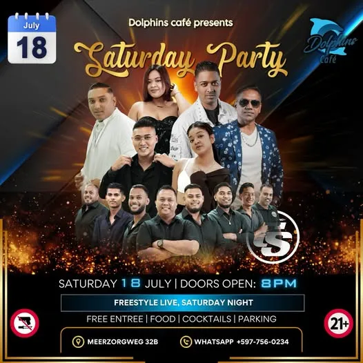 Flyer of Saturday Party at Dolphins Café