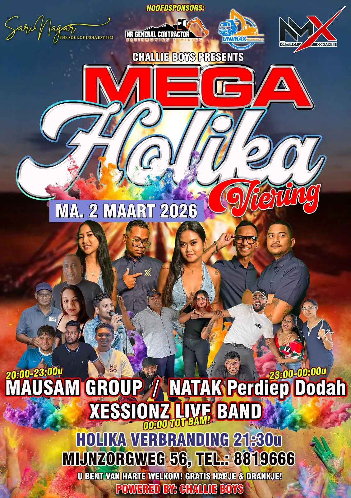 Flyer van MEGA Holika Viering bij Mijnzorgweg 56