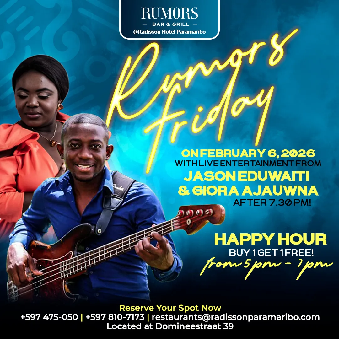 Flyer van Rumors Friday bij Rumors Bar & Grill @Radisson Hotel Paramaribo