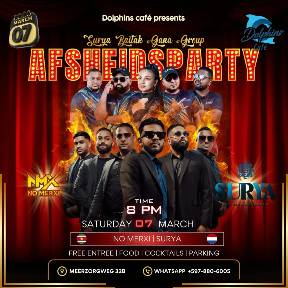 Flyer van Afscheidsparty bij Dolphins Café
