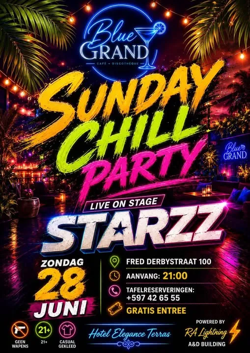Flyer van SUNDAY CHILL PARTY bij Blue Grand Café
