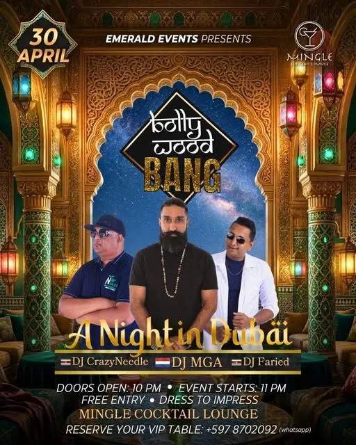 Flyer of Bollywood Bang - A Night in Dubai at Mingle Cocktail Lounge