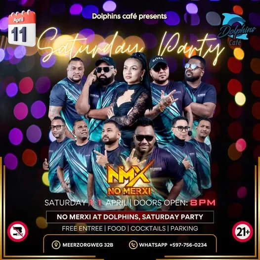 Flyer van Saturday Party bij Dolphins Café