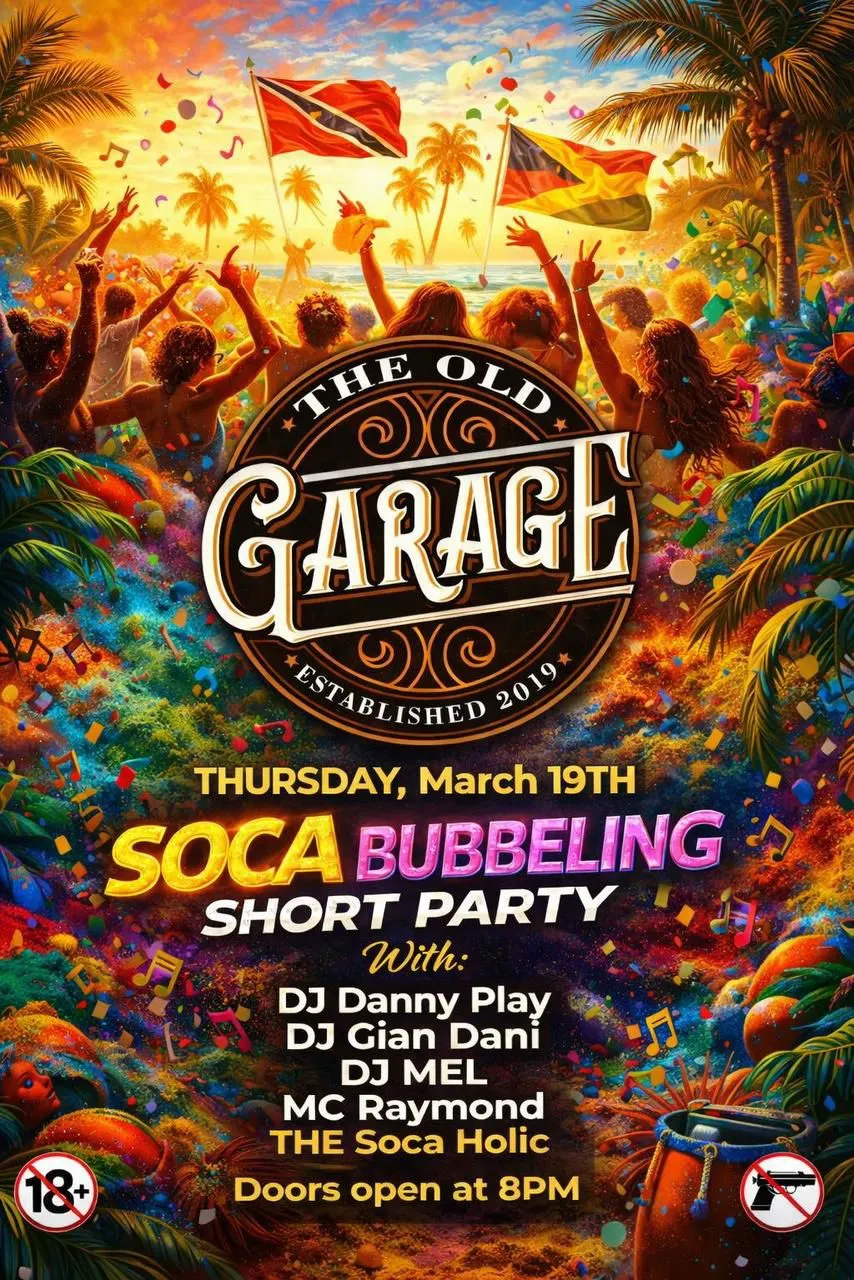 Flyer van Soca Bubbling Short Party bij The Old Garage