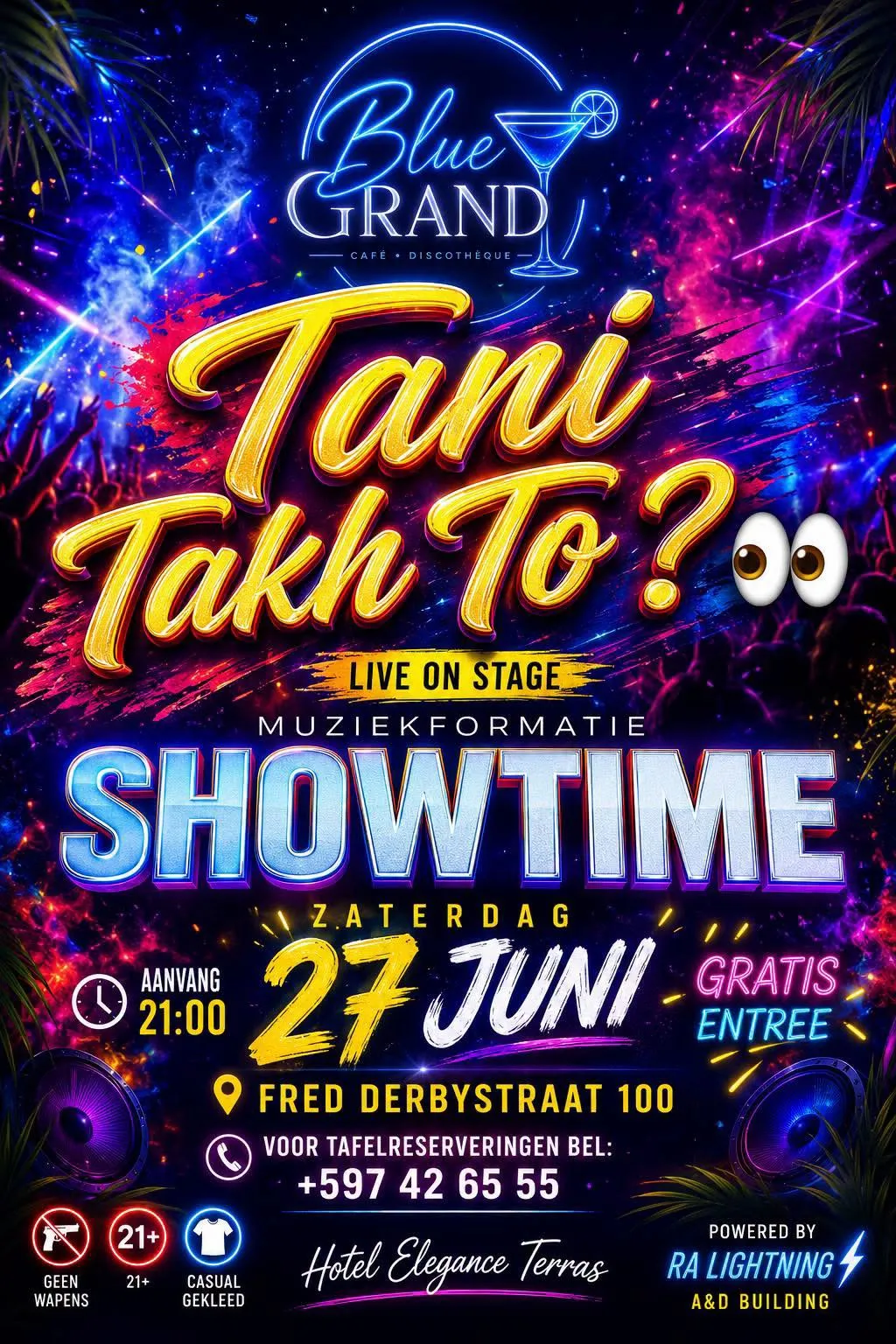 Flyer van Tani Takht To? bij Blue Grand Café