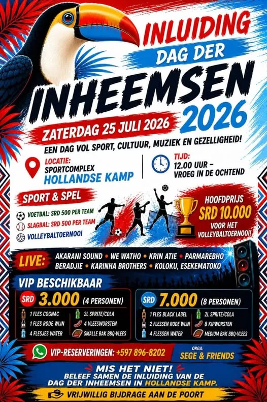 Flyer van Inleiding Dag der Inheemsen 2026 bij Sportcomplex Hollands Kamp