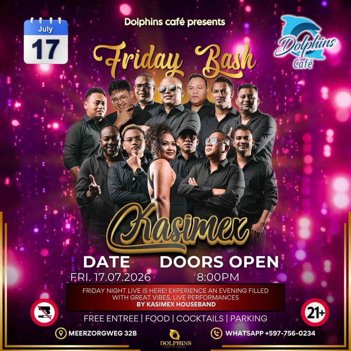 Flyer of Friday Bash at Dolphins Café