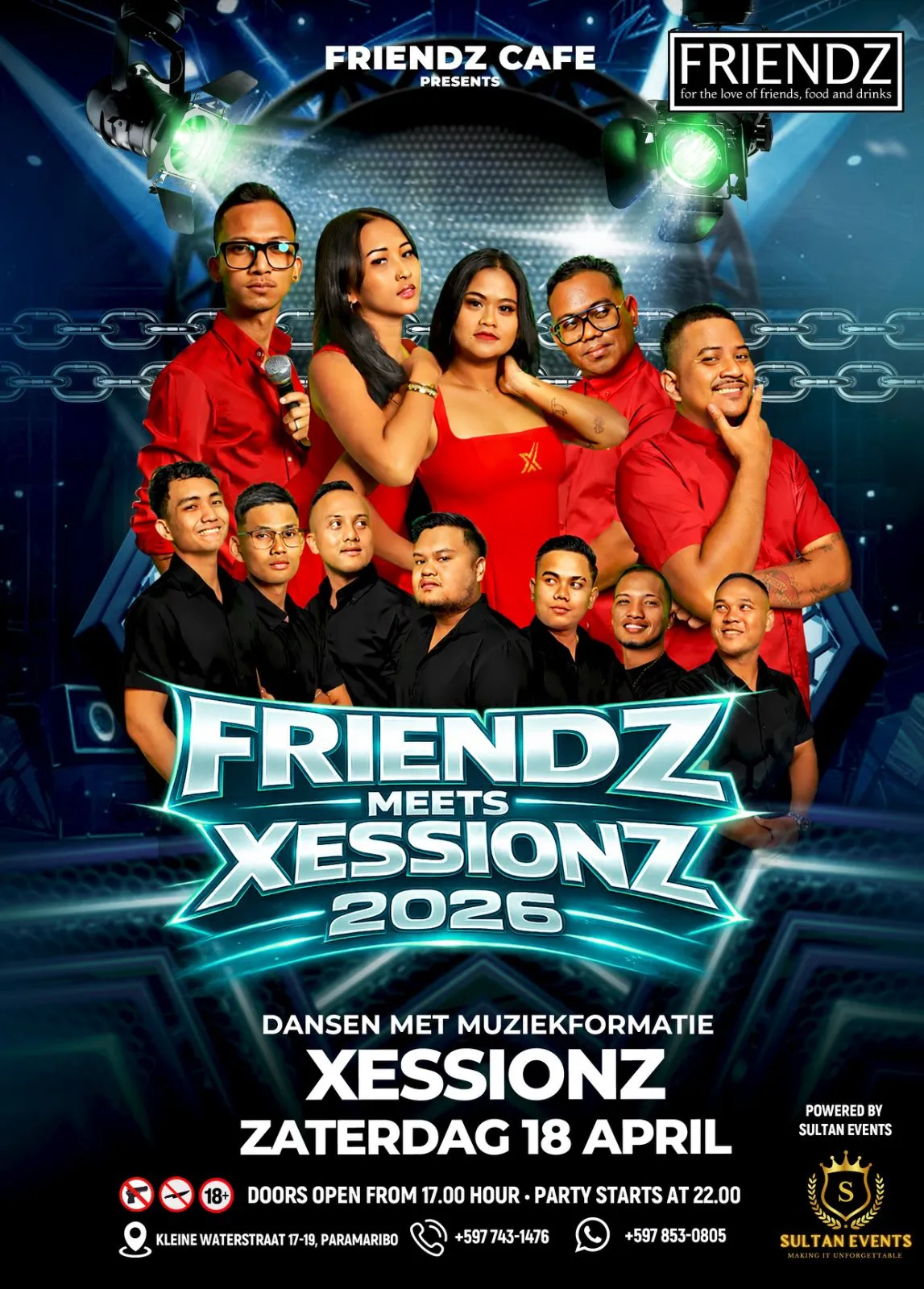 Flyer van FRIENDZ MEETS XESSIONZ 2026 bij Cafe Friendz