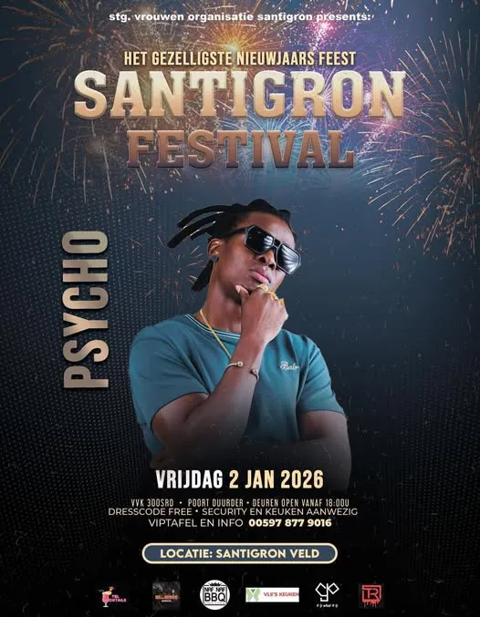 Flyer van Santigron Festival bij Santigron Veld