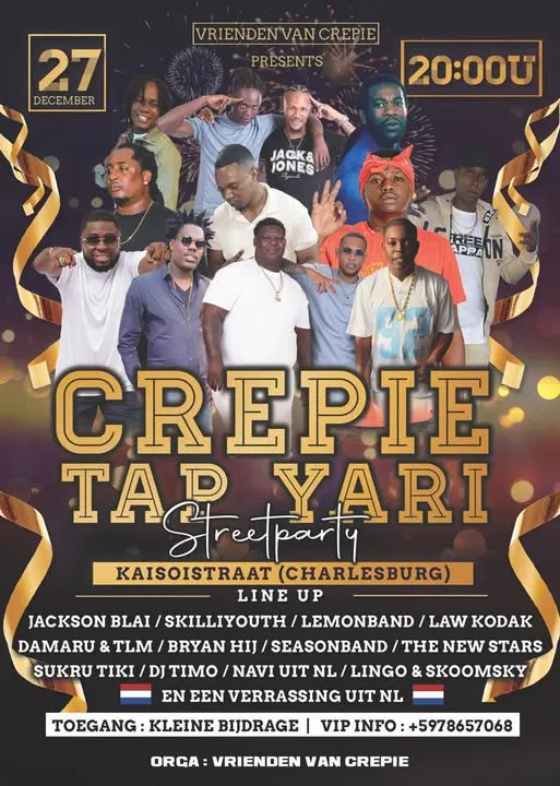 Flyer of Crepie Tap Yari Streetparty at Kaisoistraat (Charlesburg)