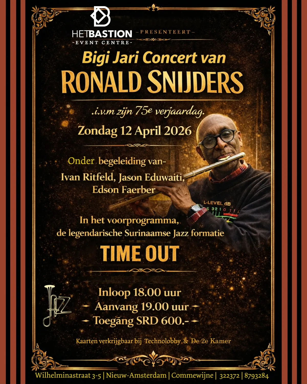 Flyer of Big Jari Concert van Ronald Snijders at Het Bastion Event Centre