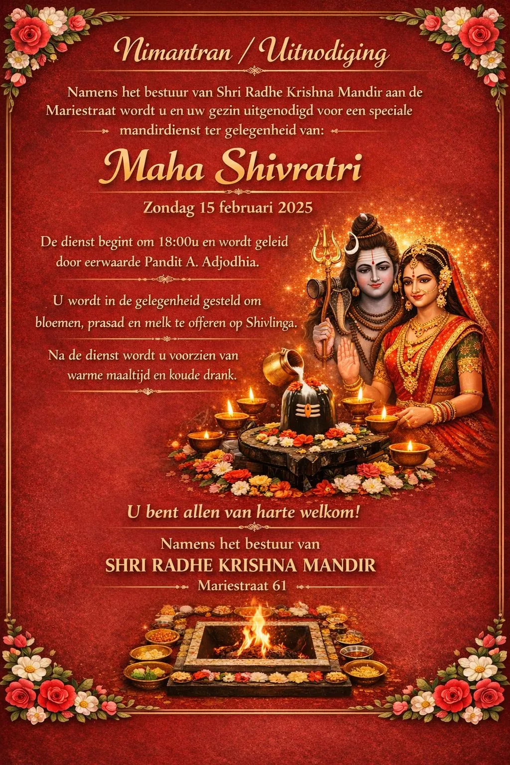 Flyer of Maha Shivratri at Shri Radhe Krishna Mandir