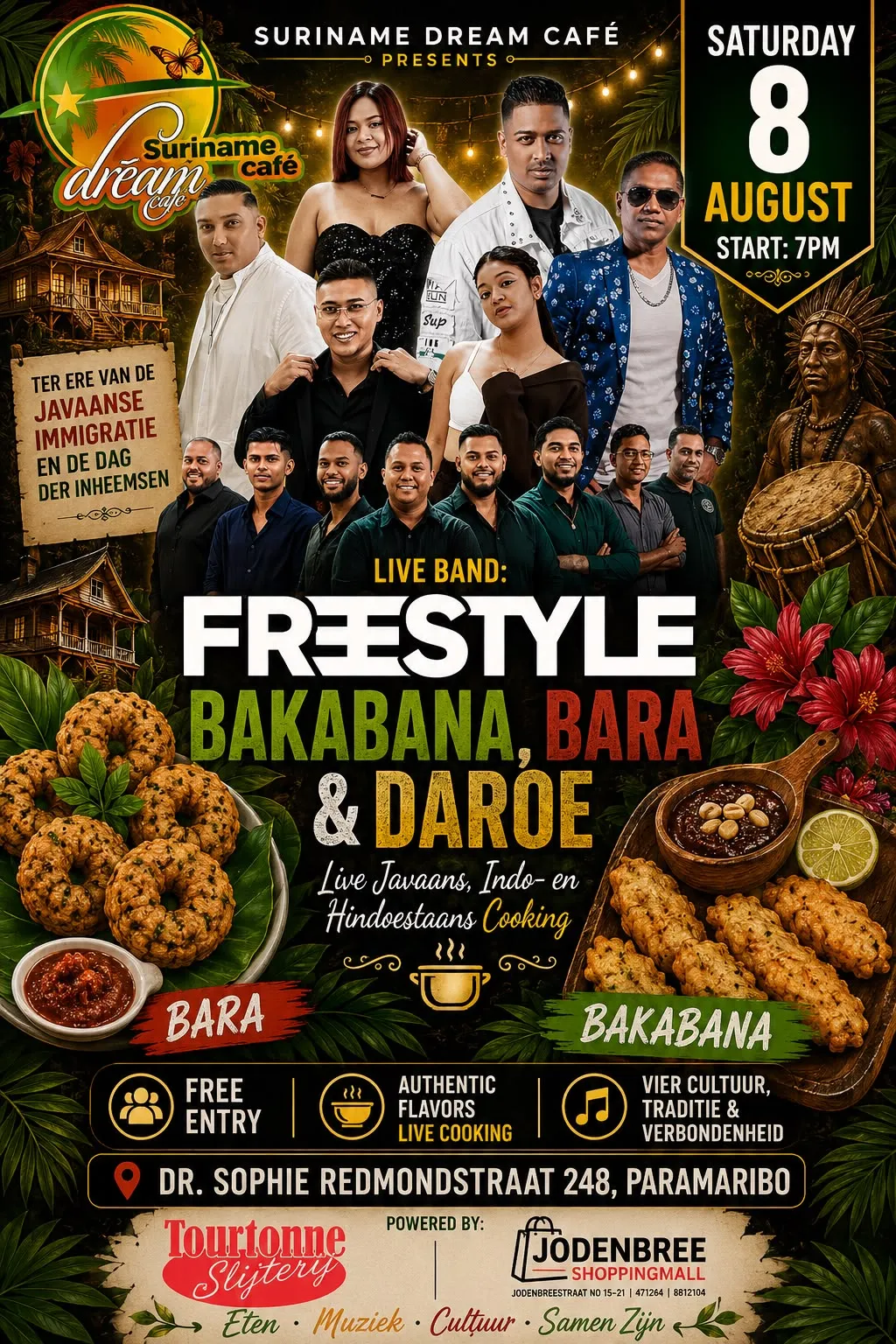 Flyer van Bakabana, Bara & Daroe bij Suriname Dream Cafe