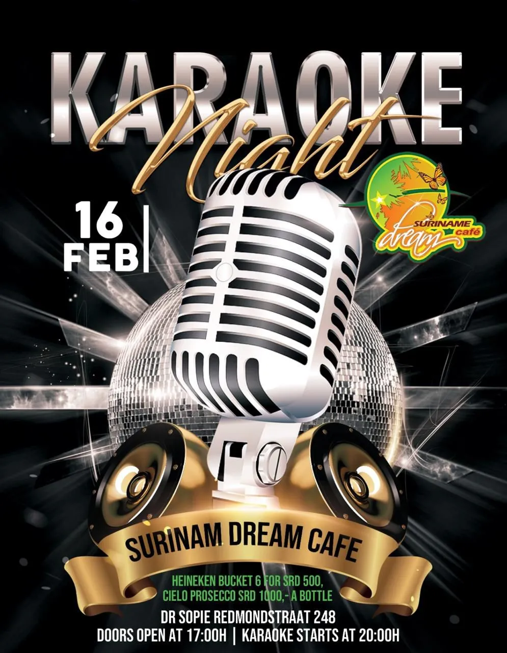 Flyer van Karaoke Night bij Suriname Dream Cafe