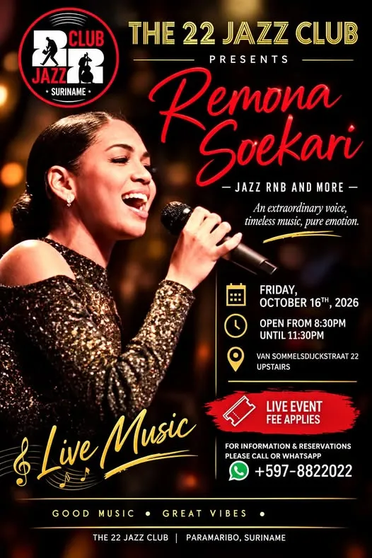 Flyer van Remona Soekari - Jazz RNB and More bij The 22 Jazz Club
