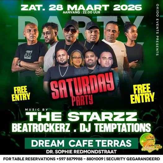 Flyer van SATURDAY PARTY bij Suriname Dream Cafe