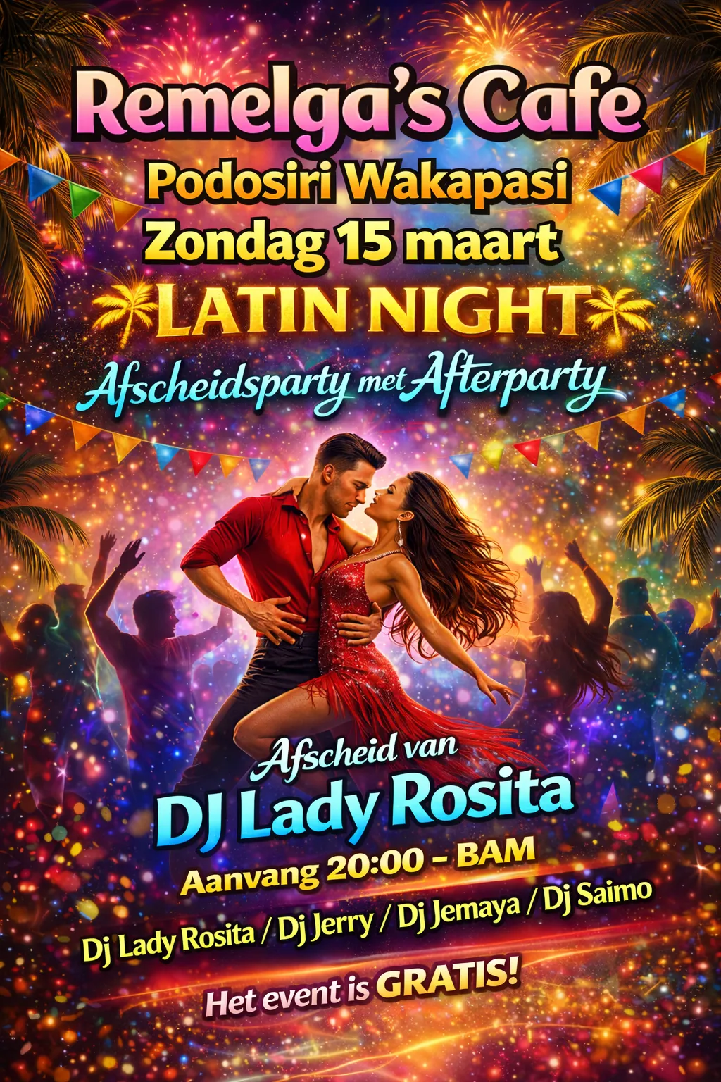 Flyer van LATIN NIGHT bij Remelga's Cafe