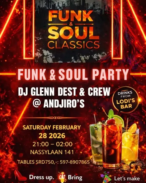 Flyer van Funk & Soul Party bij Andjiro's Restaurant