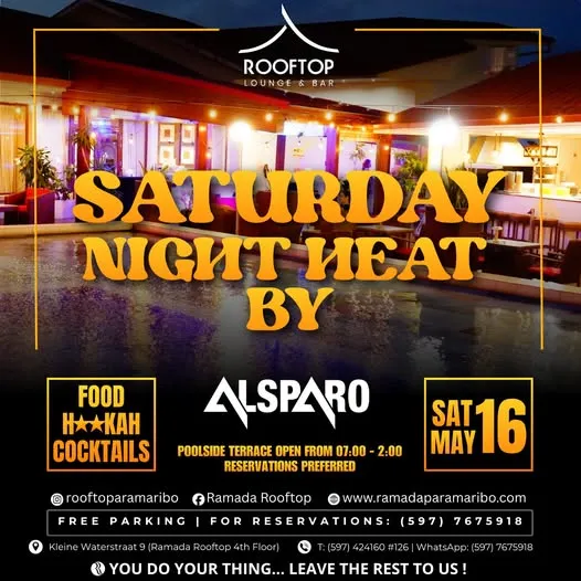 Flyer van SATURDAY NIGHT HEAT bij Ramada Rooftop