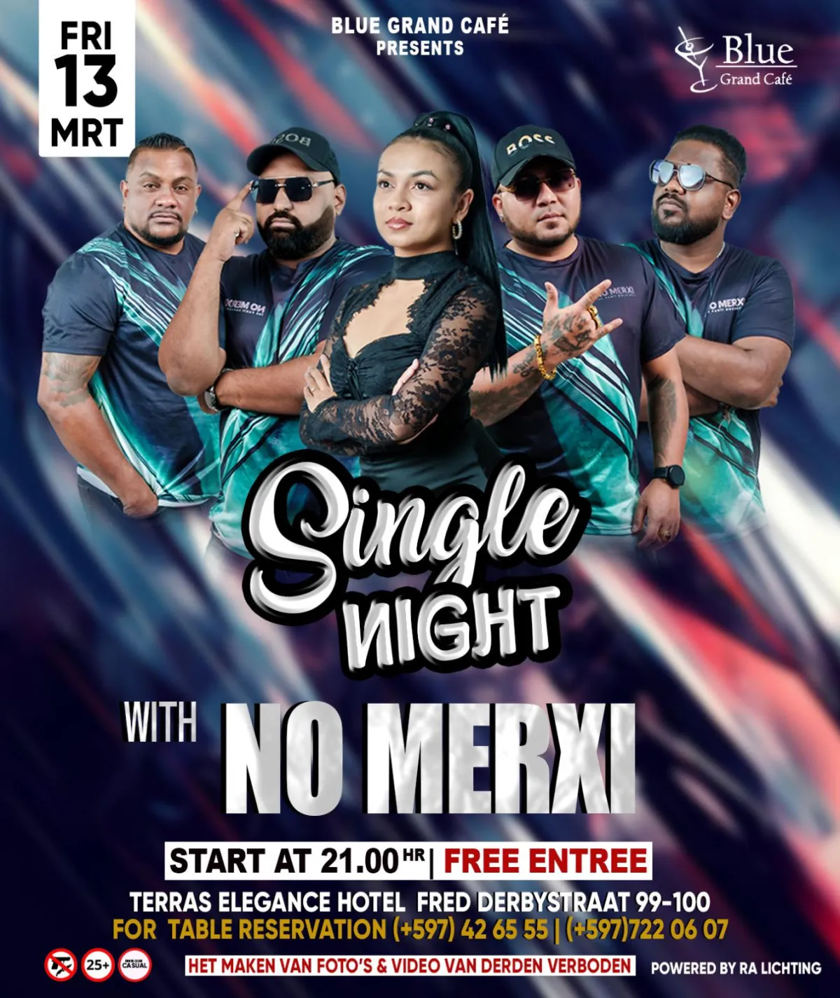 Flyer van Single Night bij Blue Grand Café