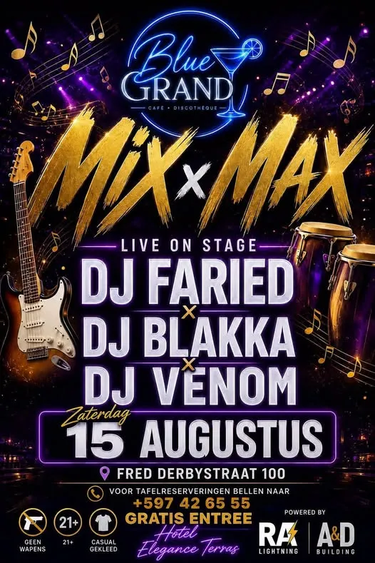 Flyer van Mix x Max bij Blue Grand Café