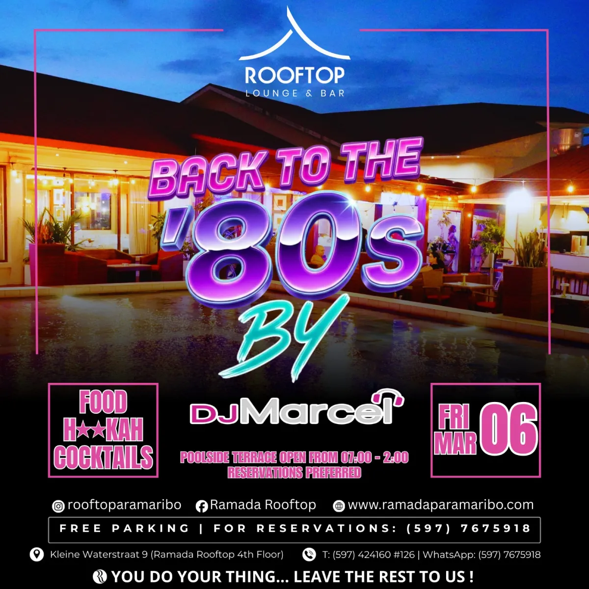 Flyer van BACK TO THE '80s bij Ramada Rooftop