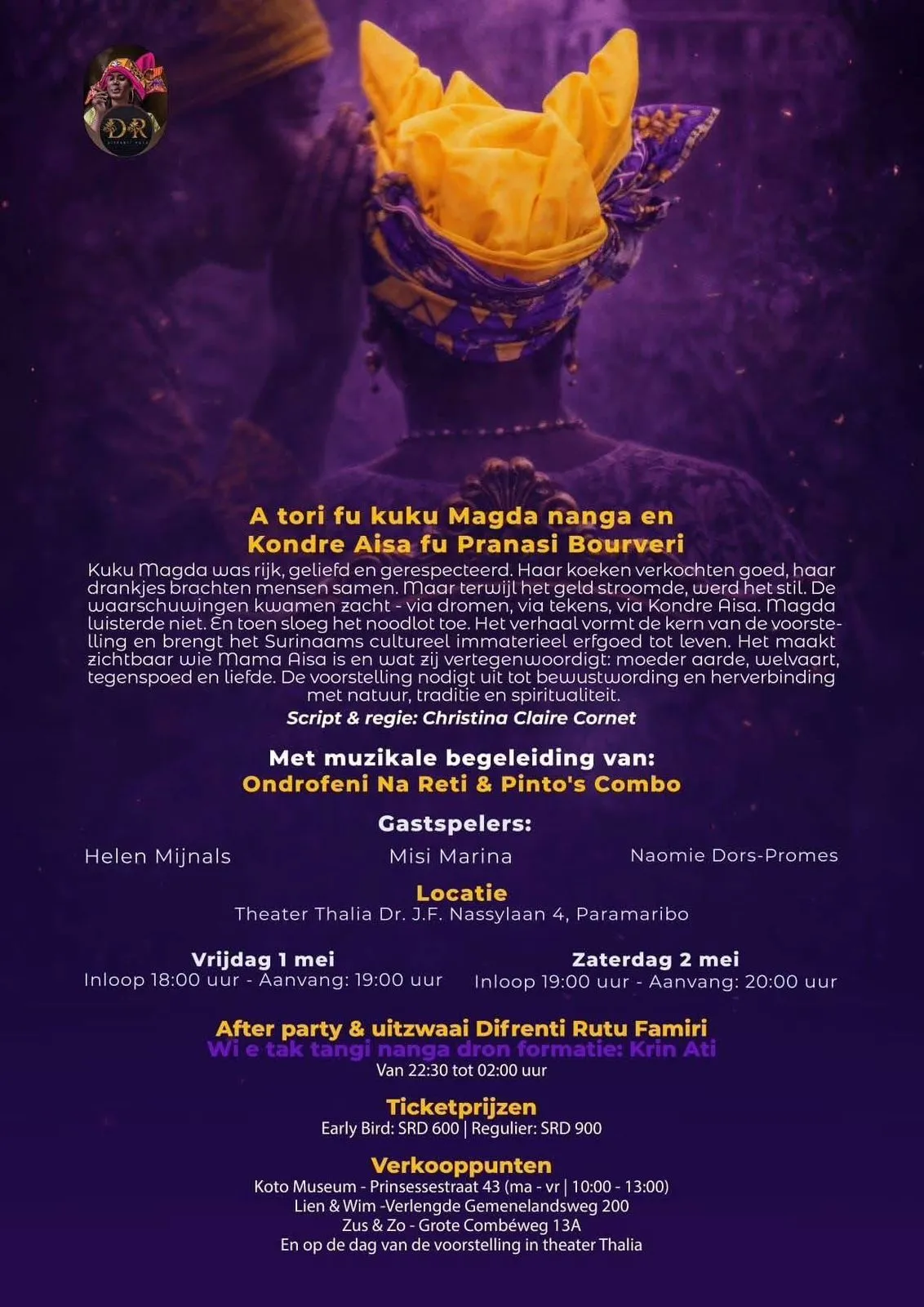 Flyer of A tori fu kuku Magda nanga en Kondre Aisa fu Pranasi Bourveri at Theater Thalia