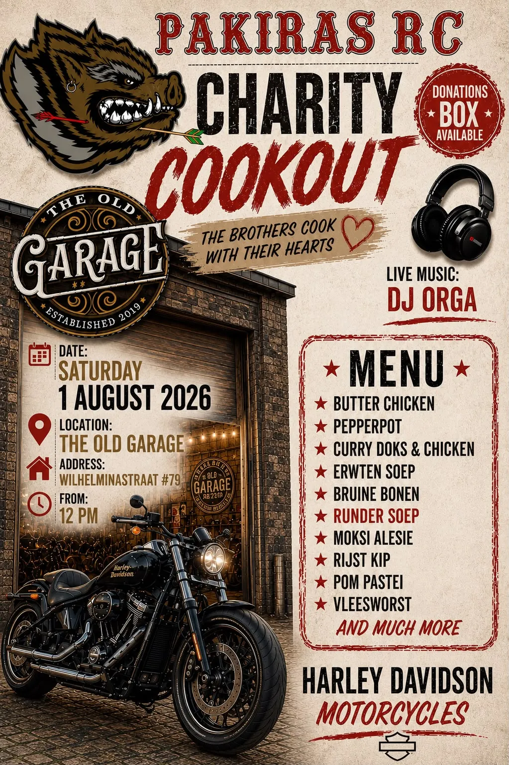 Flyer van PAKIRAS RC CHARITY COOKOUT bij The Old Garage