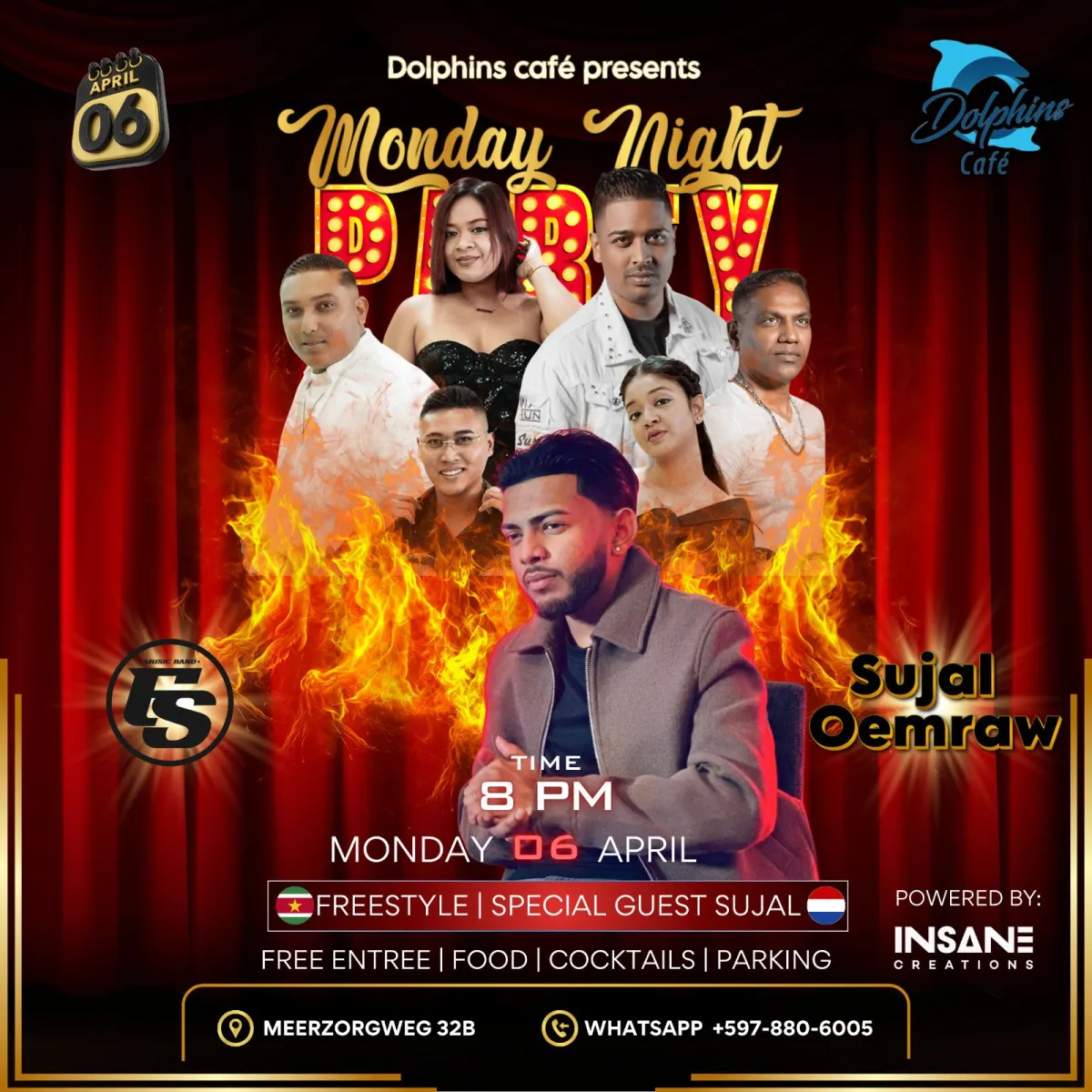 Flyer van Monday Night Party bij Dolphins Café