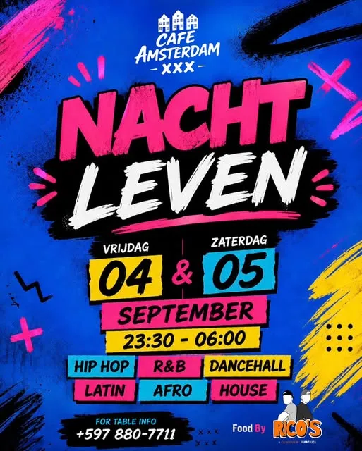 Flyer van Nacht Leven bij Café Amsterdam
