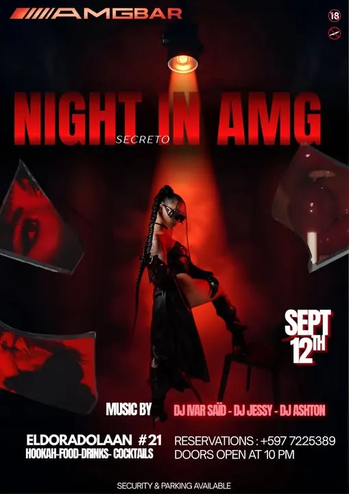 Flyer van NIGHT IN AMG bij AMG Bar