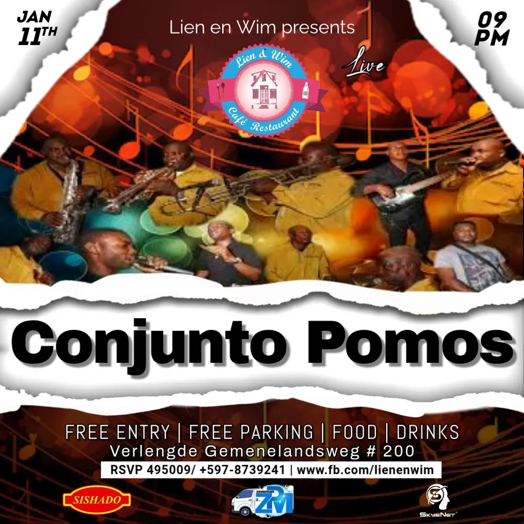 Flyer van Conjunto Pomos bij Lien en Wim Café Restaurant