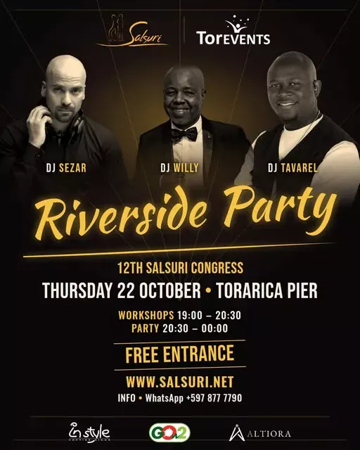 Flyer van Riverside Party bij De Pier Torarica