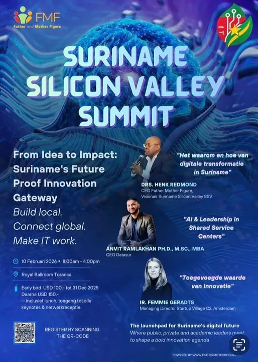 Flyer van Suriname Silicon Valley Summit bij Ballroom Torarica