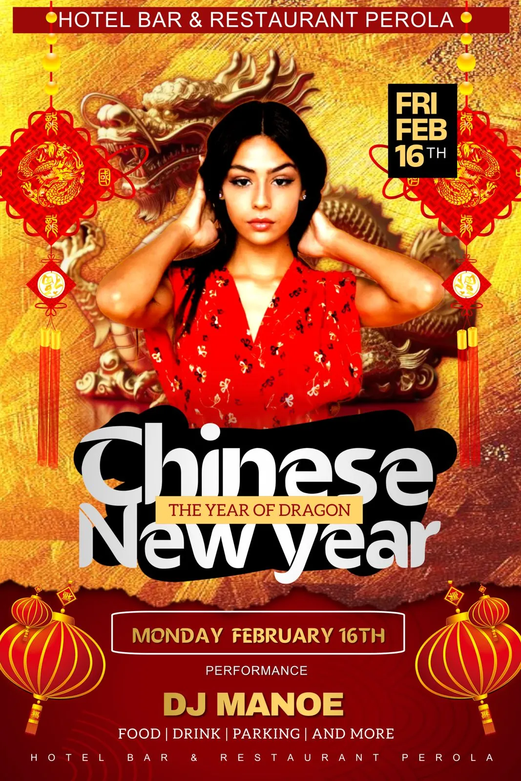 Flyer van Chinese New Year - The Year of Dragon bij Hotel Bar Restaurant Perola