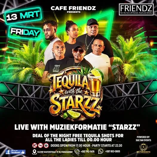 Flyer van Tequila with the Starzzz bij Cafe Friendz