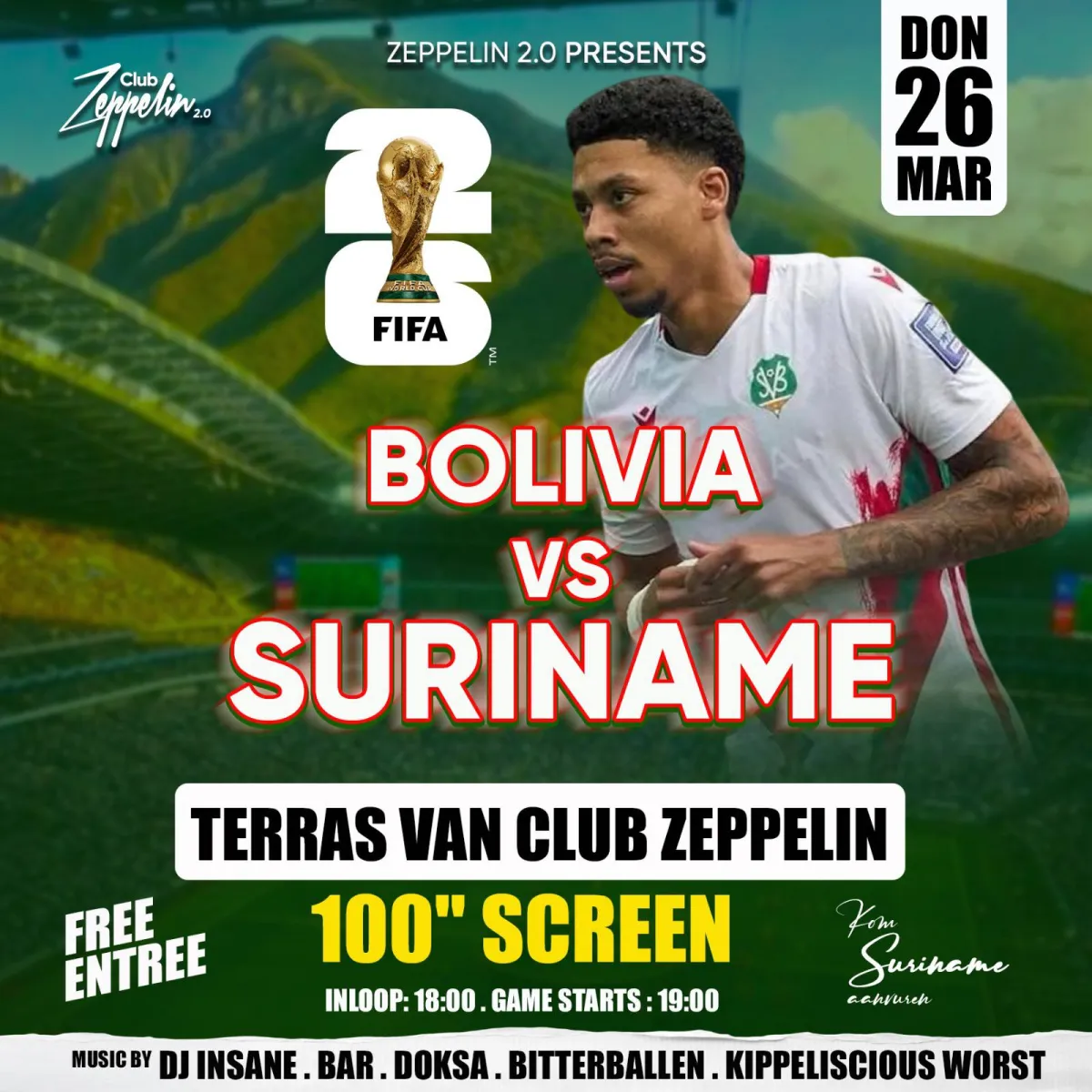 Flyer of BOLIVIA VS SURINAME at Club Zeppelin