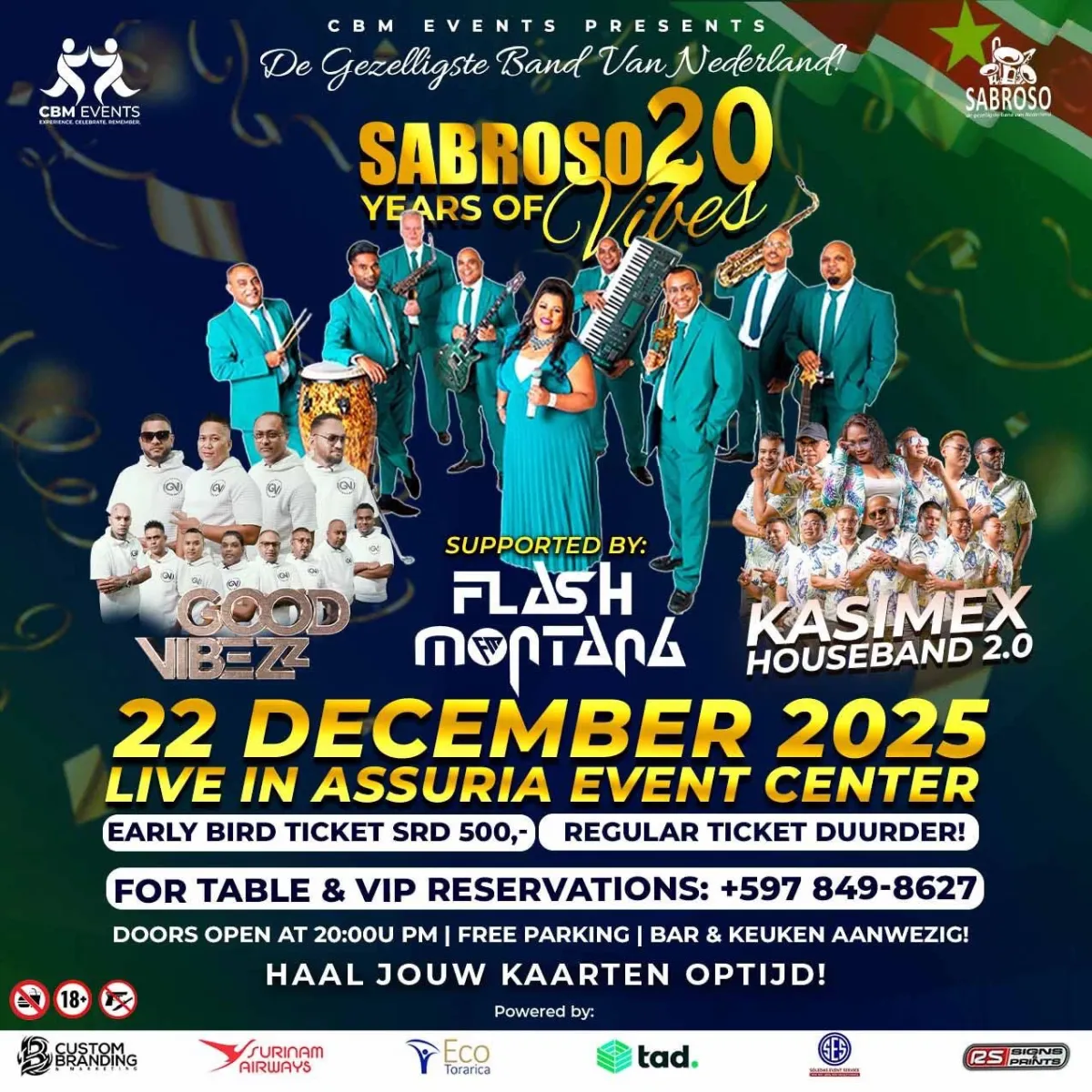 Flyer van Sabroso 20 Years of Vibes bij Assuria Event Center