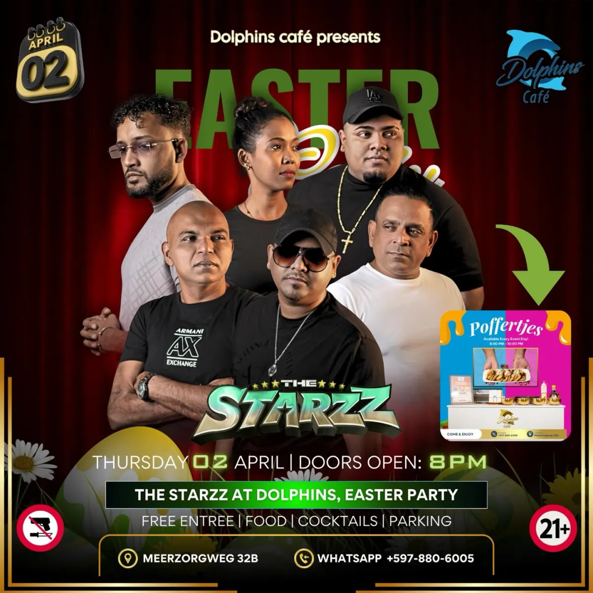 Flyer of Easter Party at Dolphins Café